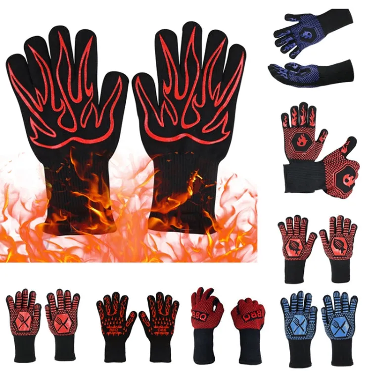 1 Pair High Temperature Resistant Silicone BBQ Gloves  Anti-Scalding Gloves(Fish Bone Blue)