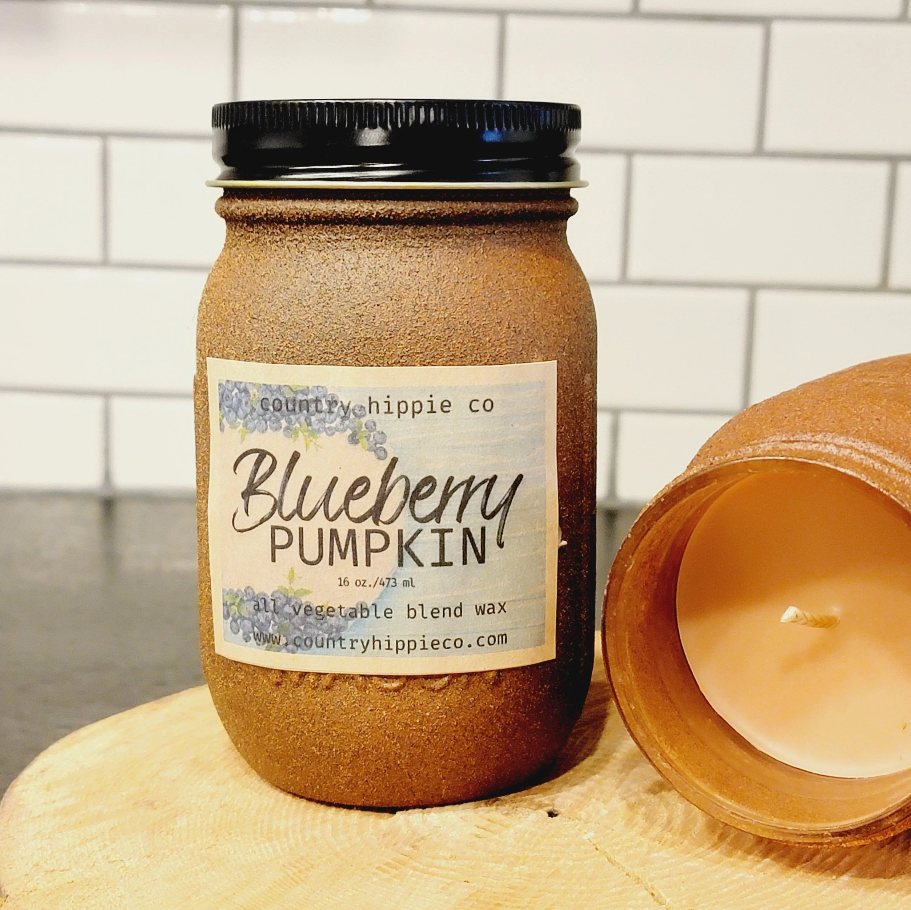 16 oz. BLUEBERRY PUMPKIN CHEESECAKE Primitive Rustic Farmhouse Jar Candle