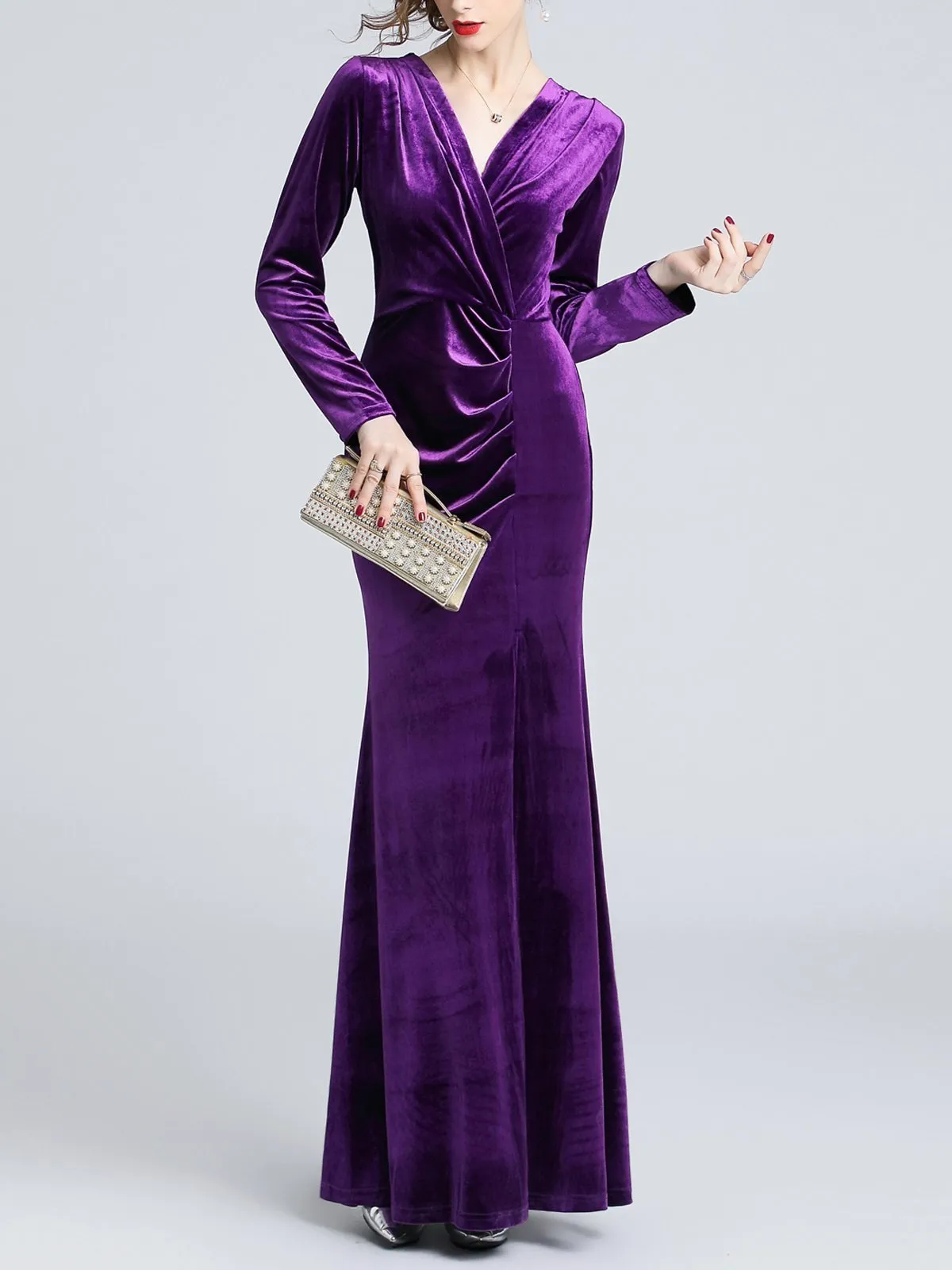 1950s Velvet Solid Wrap Dress