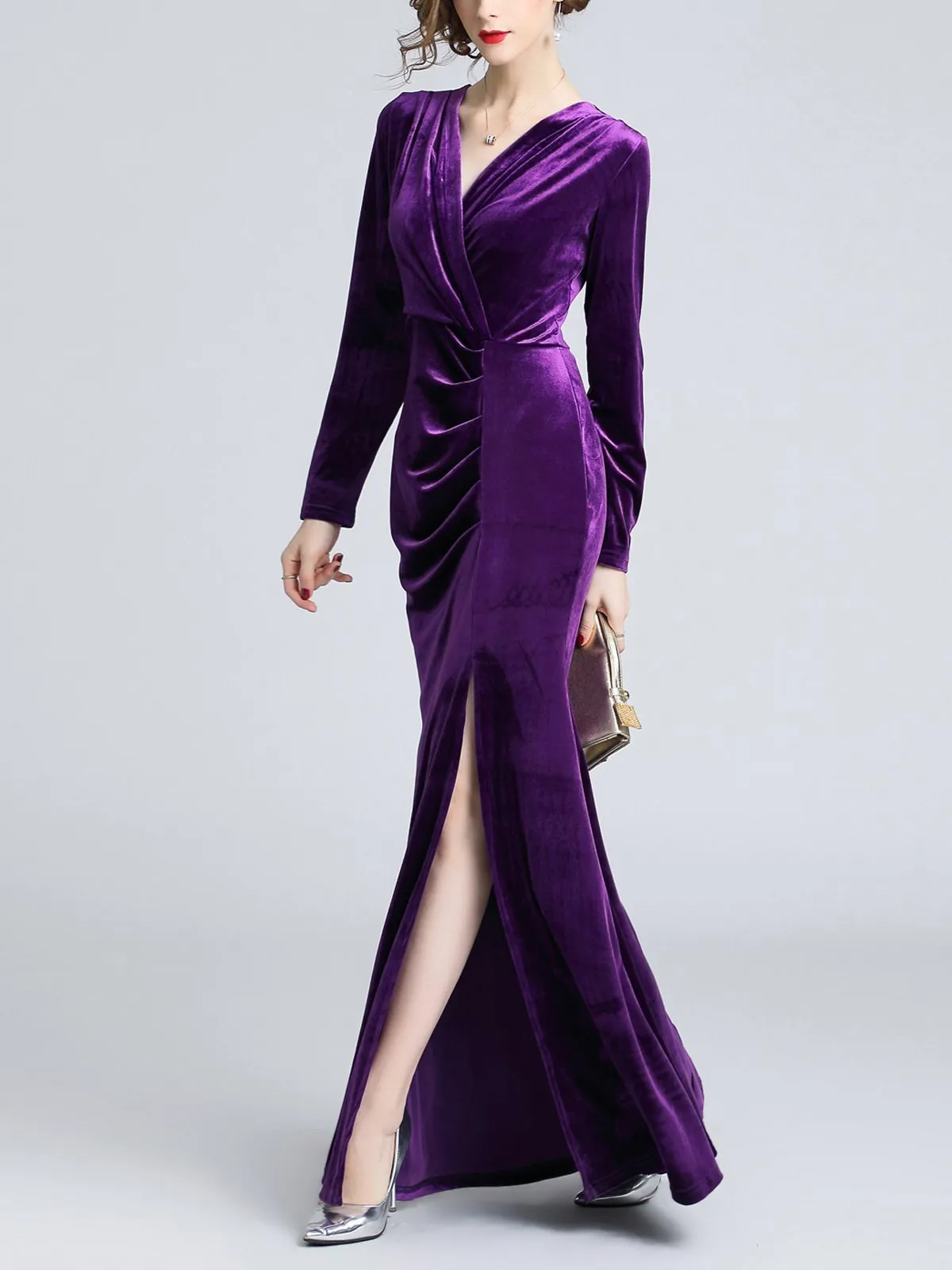 1950s Velvet Solid Wrap Dress