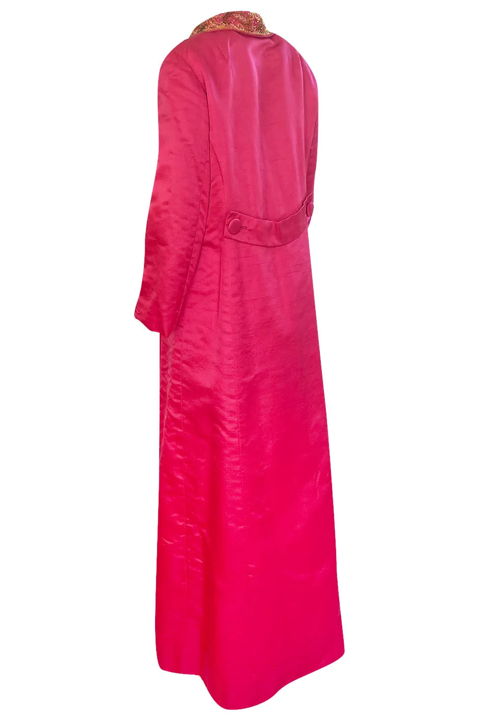 1960s Unlabeled Malcolm Starr Pink Silk Satin Full Length Evening Coat