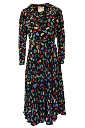 1970s Ossie Clark Celia Birtwell for Quorum Fan Print Front Plunge Dress