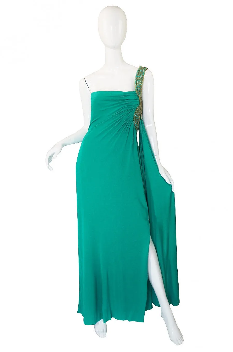 1970s Travilla Jersey Goddess Gown