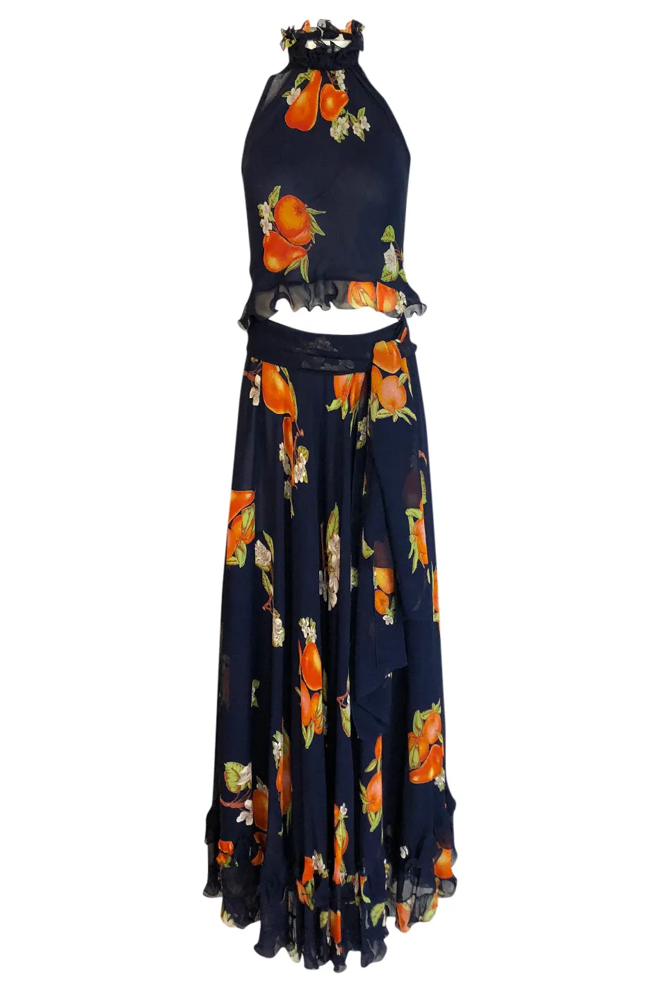 1970s Valentino Four Piece Roma Print Full Length Halter Top Dress Set