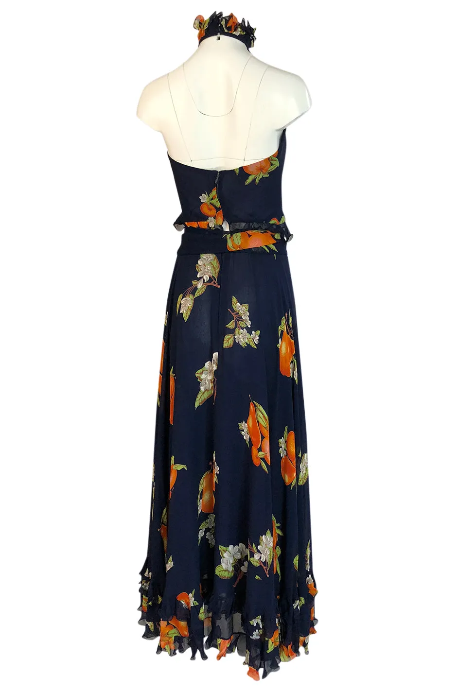 1970s Valentino Four Piece Roma Print Full Length Halter Top Dress Set