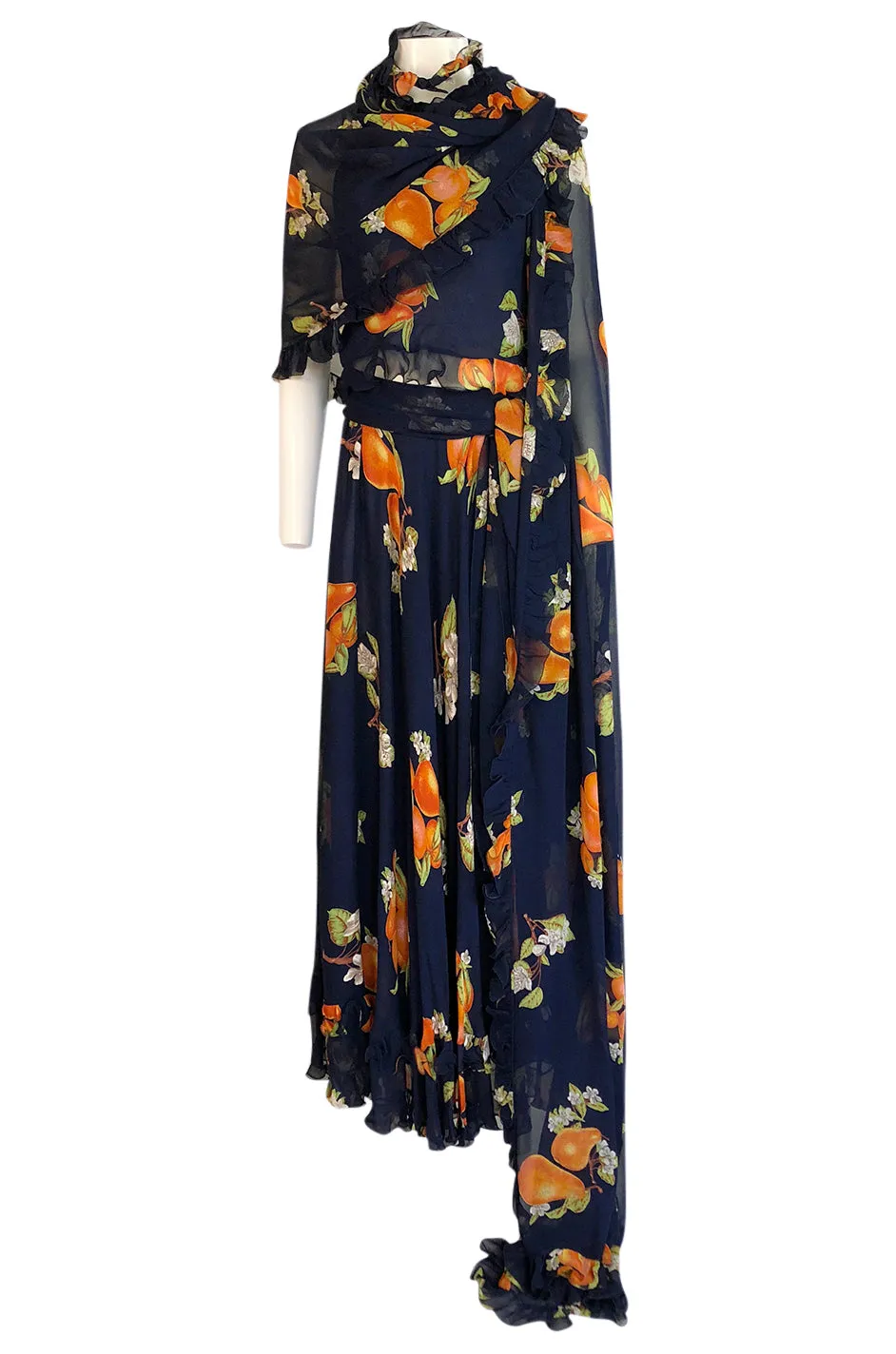 1970s Valentino Four Piece Roma Print Full Length Halter Top Dress Set