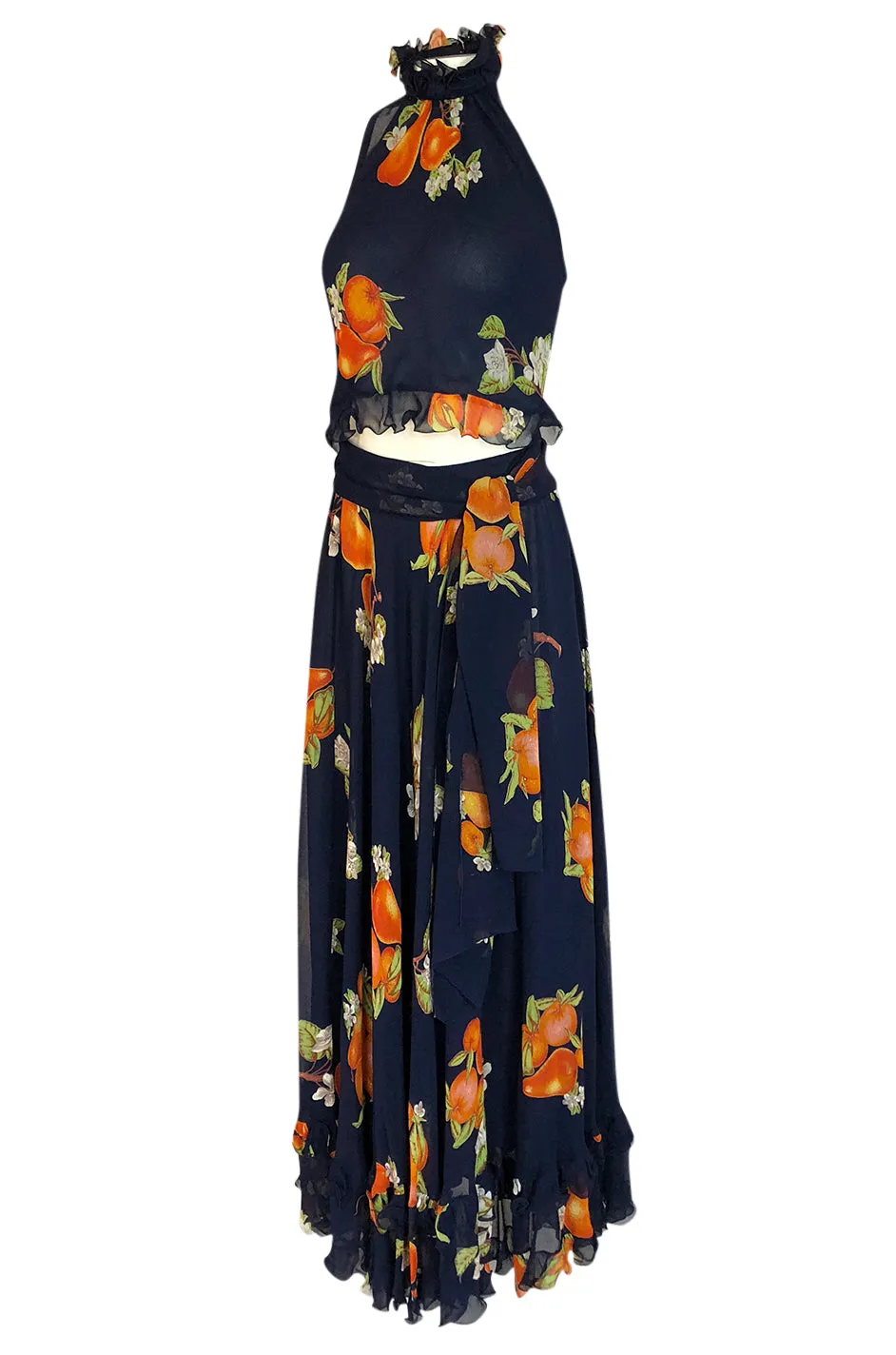 1970s Valentino Four Piece Roma Print Full Length Halter Top Dress Set