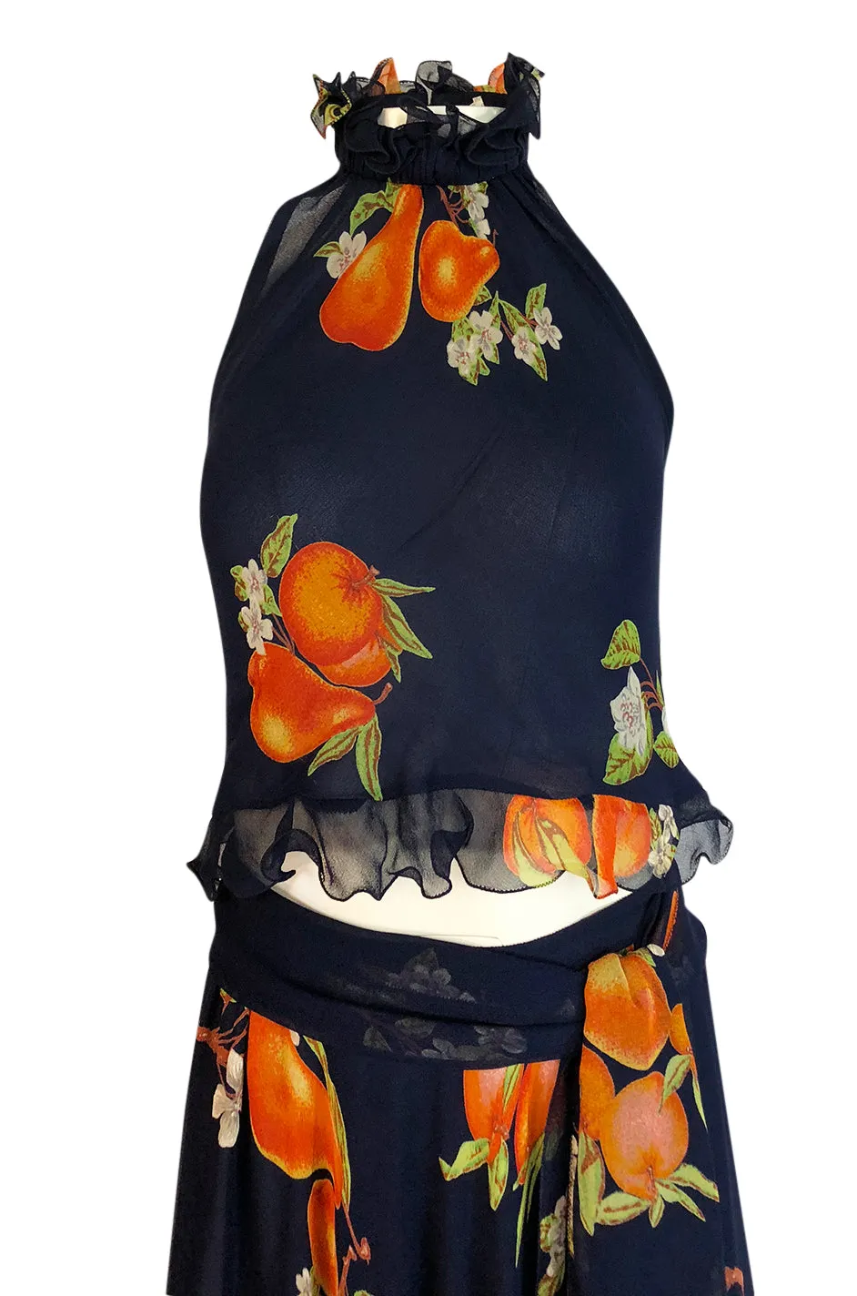 1970s Valentino Four Piece Roma Print Full Length Halter Top Dress Set