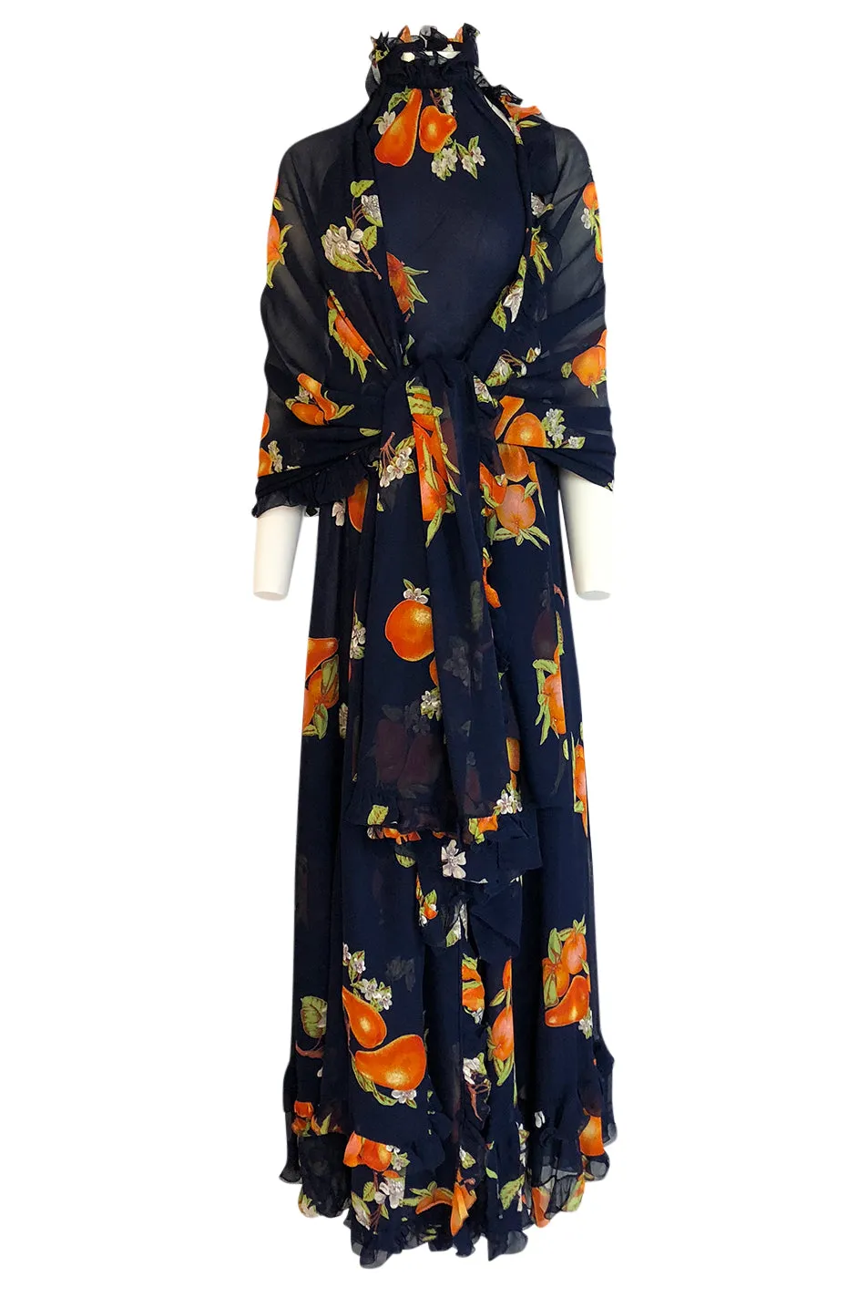 1970s Valentino Four Piece Roma Print Full Length Halter Top Dress Set