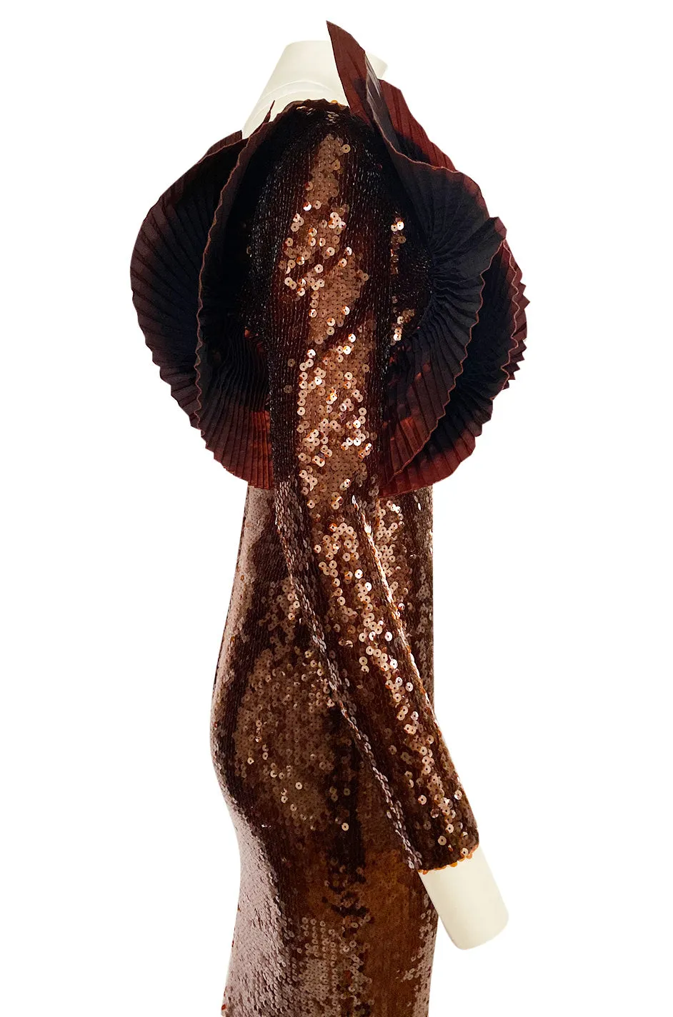 1980s Loris Azzaro Couture Densely Sequin Dress w Elaborate Silk Sleeves