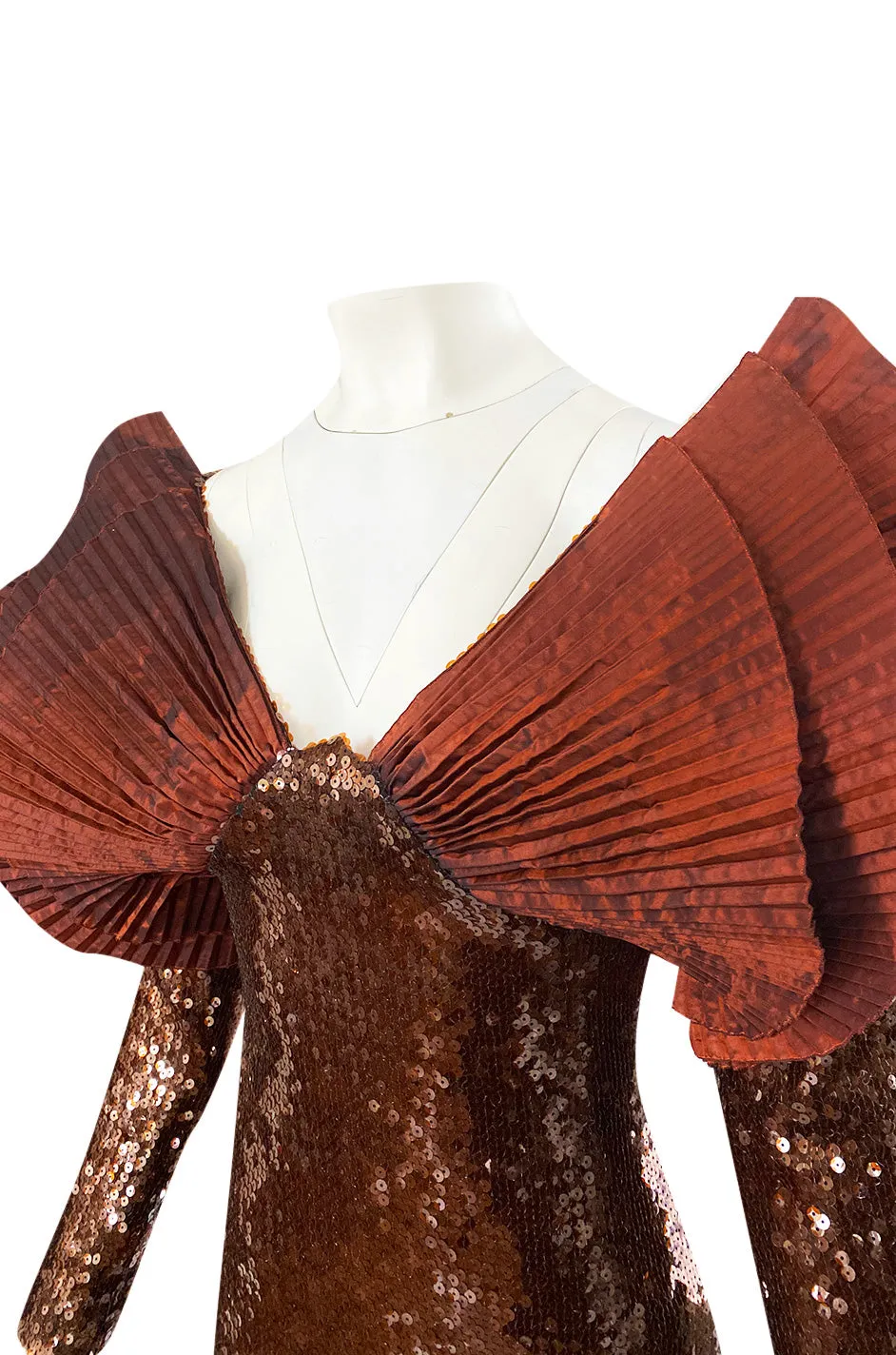 1980s Loris Azzaro Couture Densely Sequin Dress w Elaborate Silk Sleeves