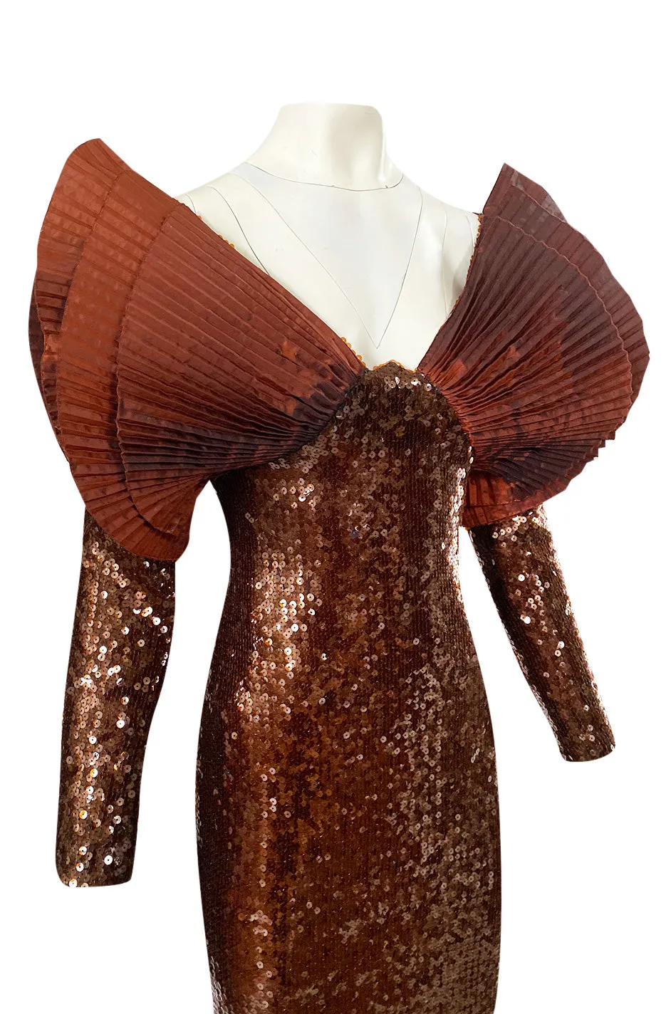 1980s Loris Azzaro Couture Densely Sequin Dress w Elaborate Silk Sleeves