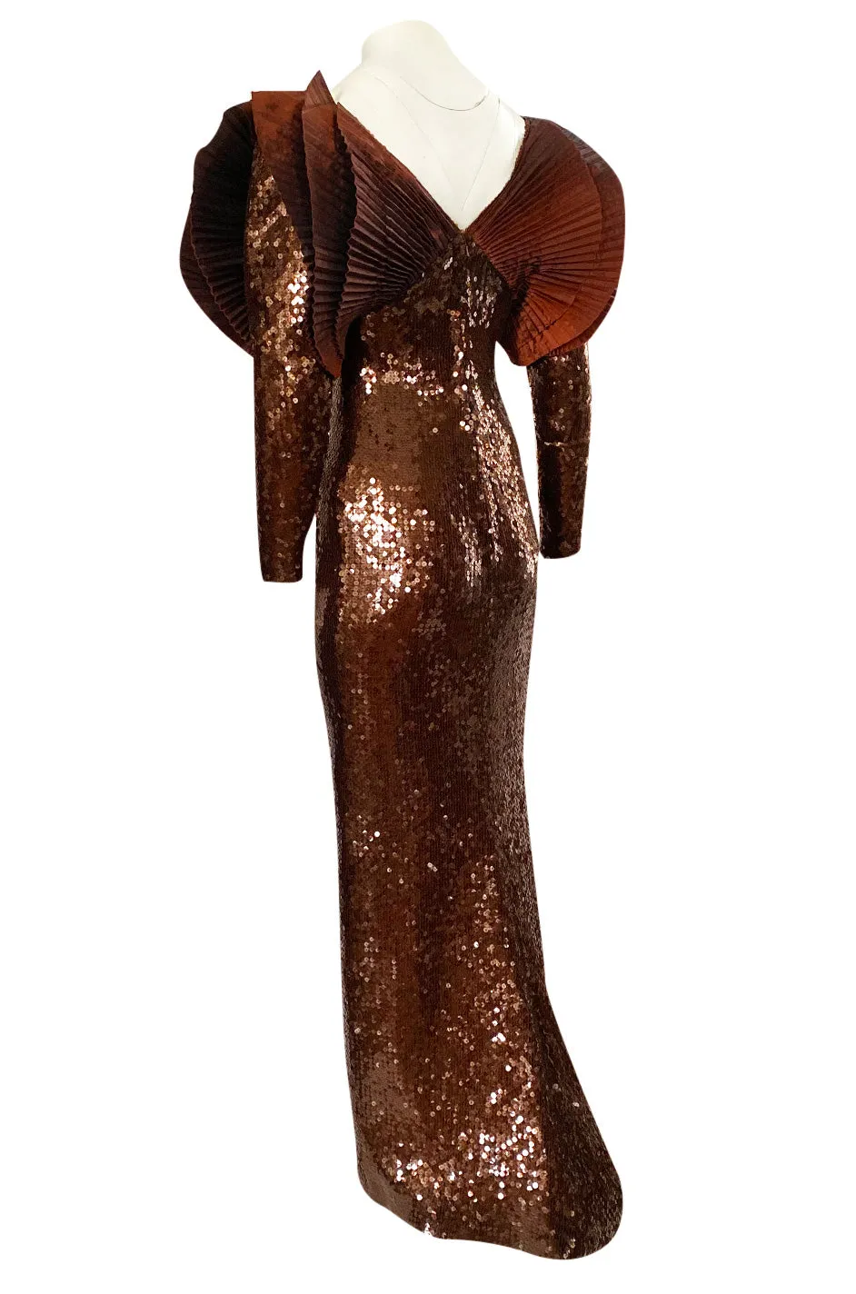 1980s Loris Azzaro Couture Densely Sequin Dress w Elaborate Silk Sleeves