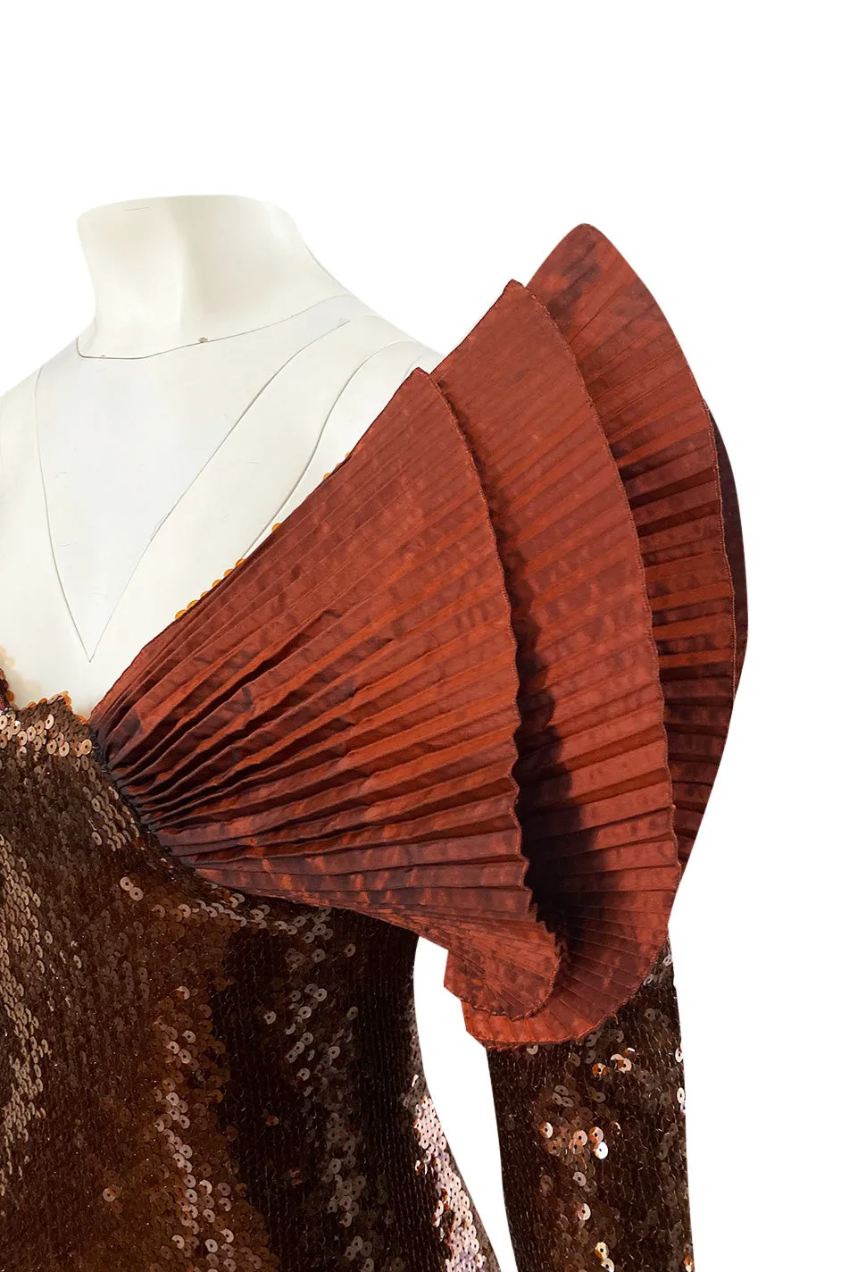 1980s Loris Azzaro Couture Densely Sequin Dress w Elaborate Silk Sleeves