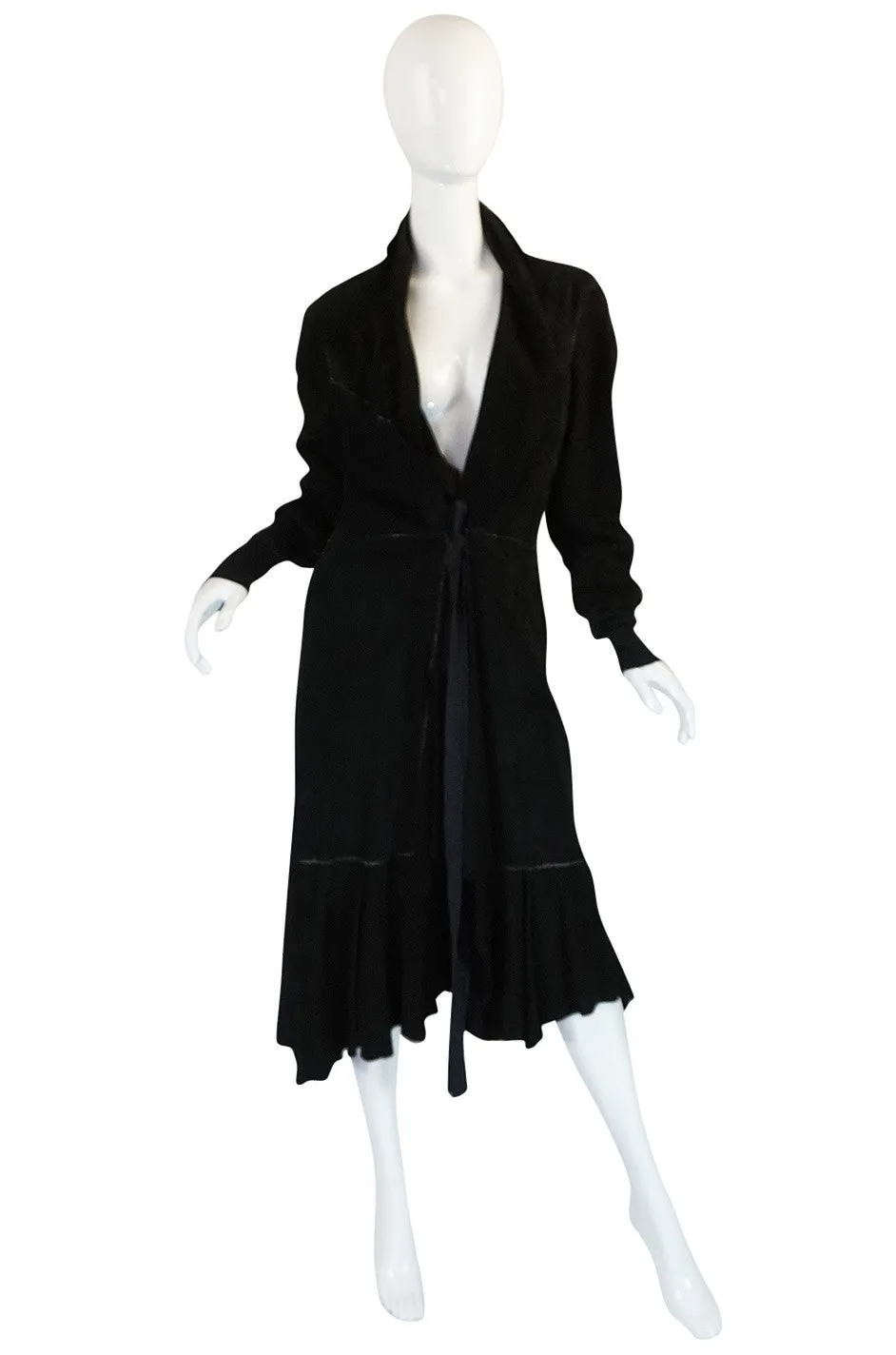 1990s Christian Lacroix Butter Soft Black Suede Wrap Coat