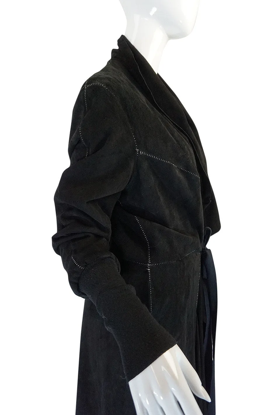 1990s Christian Lacroix Butter Soft Black Suede Wrap Coat