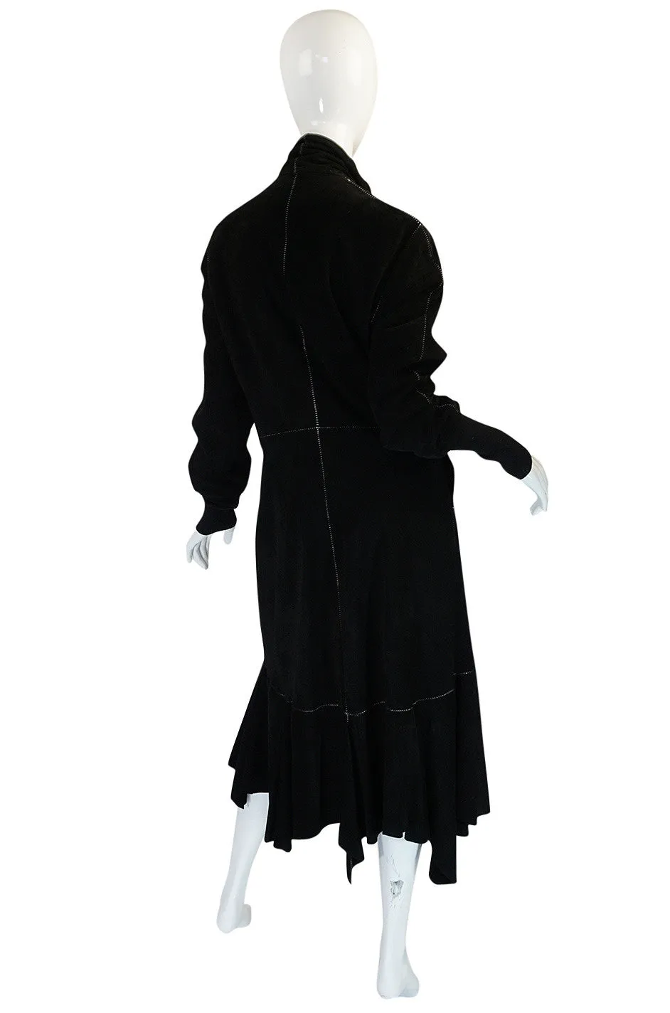 1990s Christian Lacroix Butter Soft Black Suede Wrap Coat