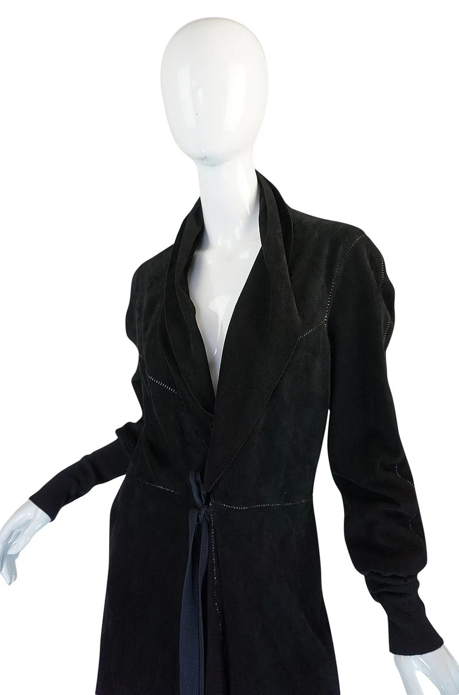 1990s Christian Lacroix Butter Soft Black Suede Wrap Coat