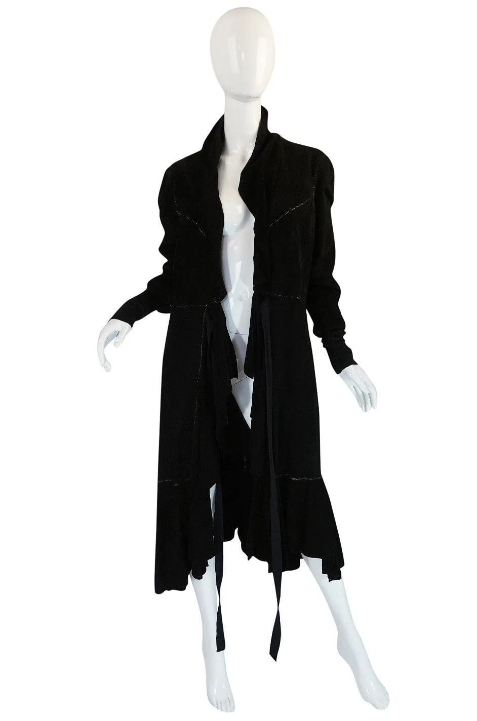 1990s Christian Lacroix Butter Soft Black Suede Wrap Coat