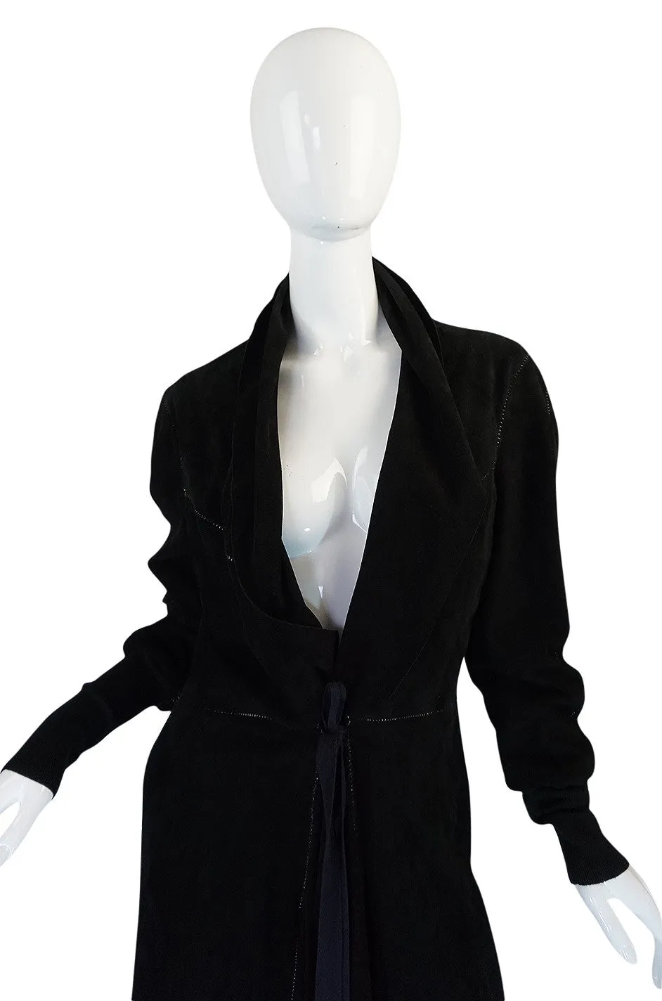 1990s Christian Lacroix Butter Soft Black Suede Wrap Coat