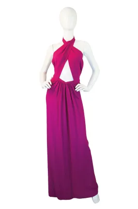 1997 Yves Saint Laurent Pink Halter Wrap Maxi Dress