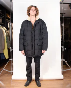 2000s Aquascutum Black Puffer Coat with Corduroy Collar XL