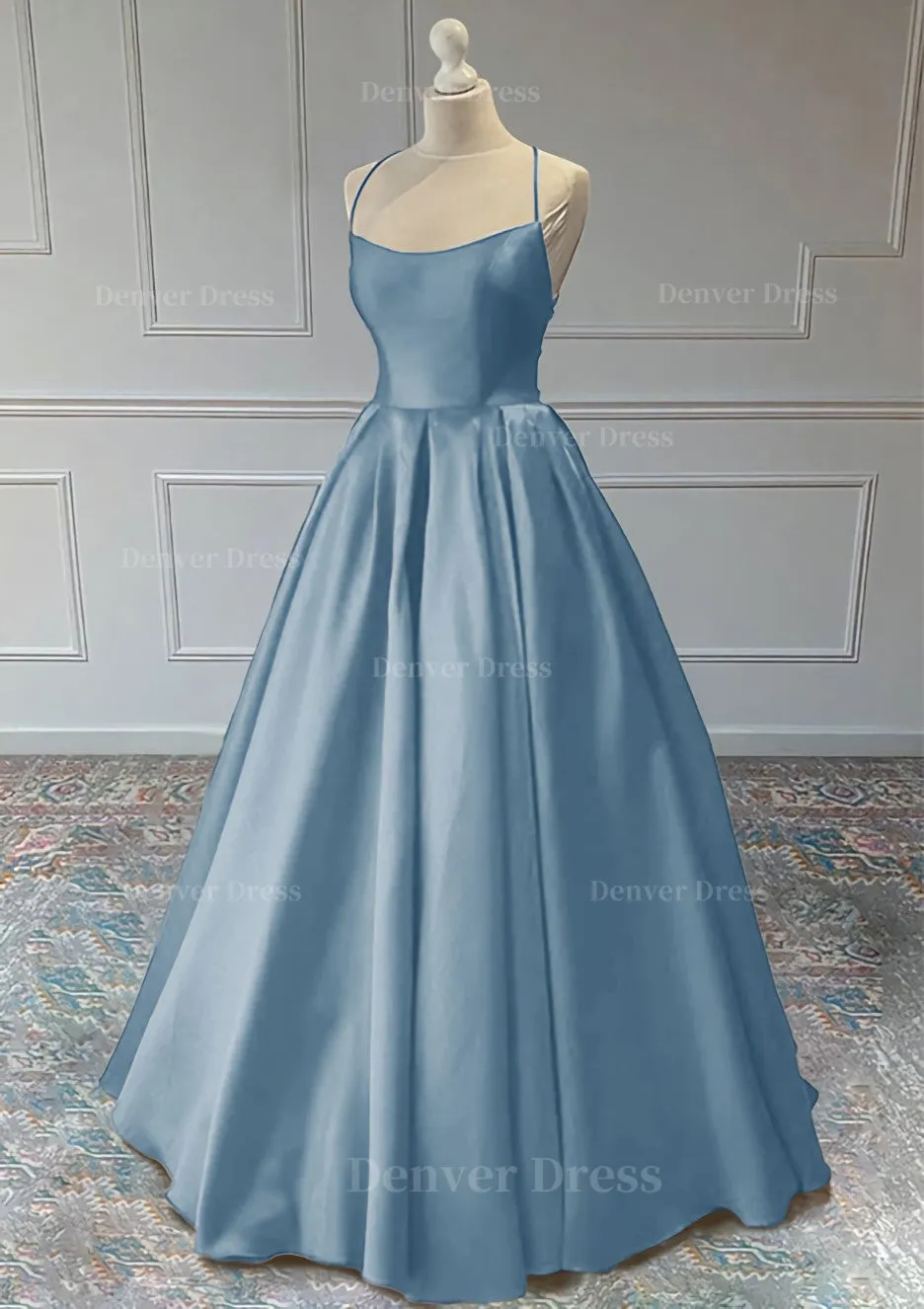 A-line Sleeveless Square Neckline Long/Floor-Length Satin Prom Dress