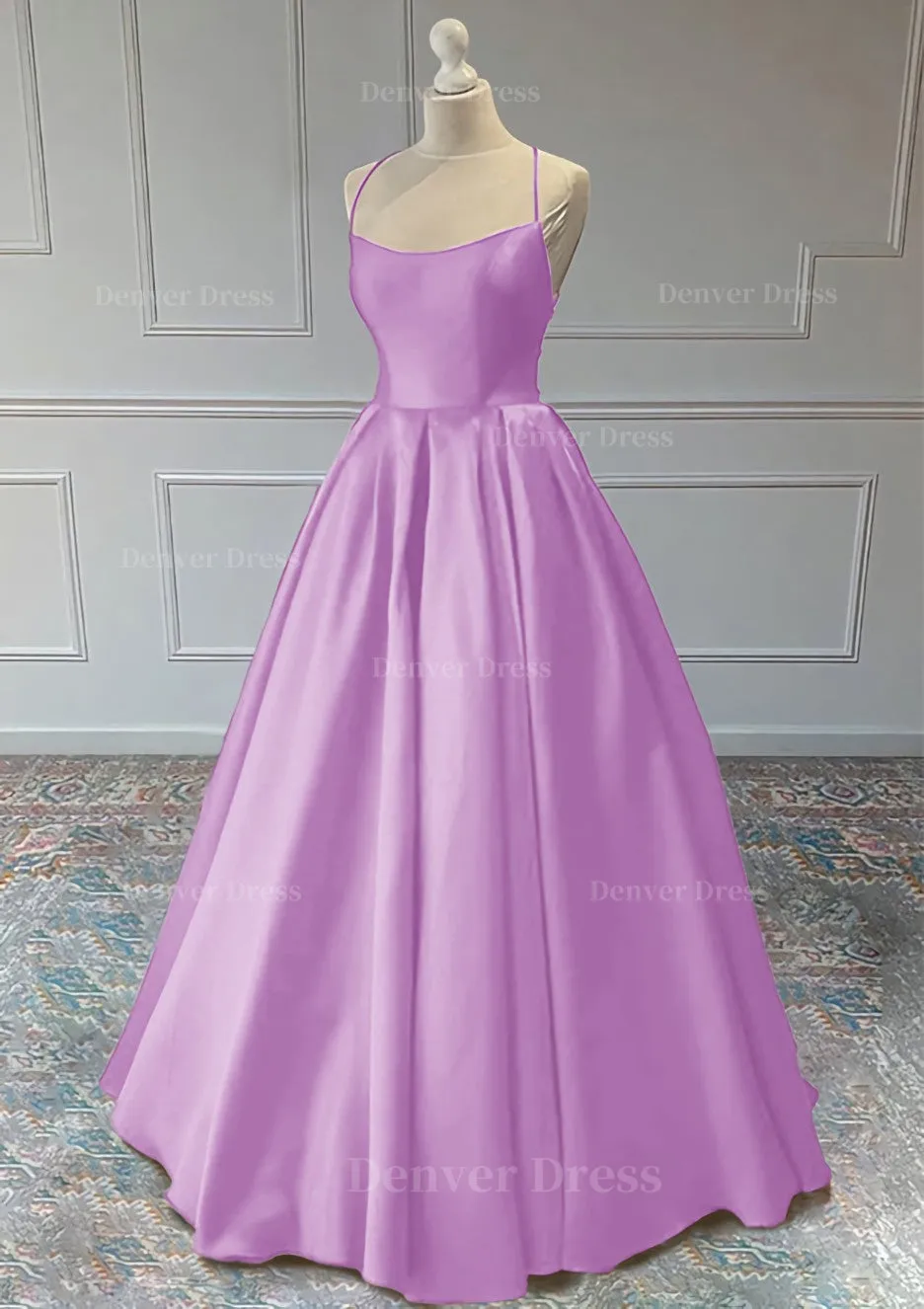 A-line Sleeveless Square Neckline Long/Floor-Length Satin Prom Dress