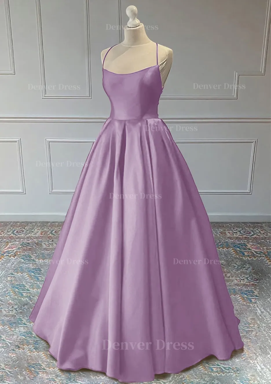 A-line Sleeveless Square Neckline Long/Floor-Length Satin Prom Dress