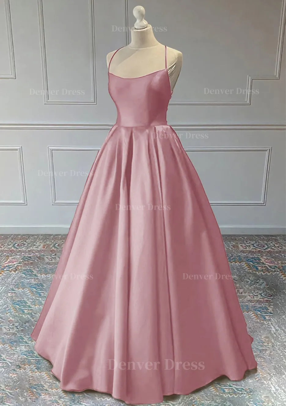 A-line Sleeveless Square Neckline Long/Floor-Length Satin Prom Dress