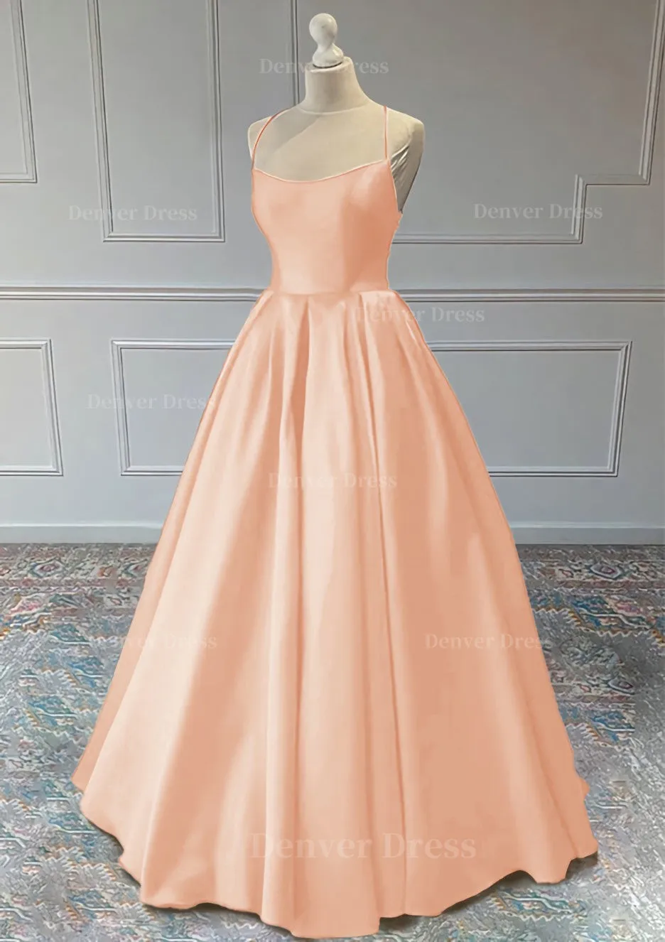 A-line Sleeveless Square Neckline Long/Floor-Length Satin Prom Dress