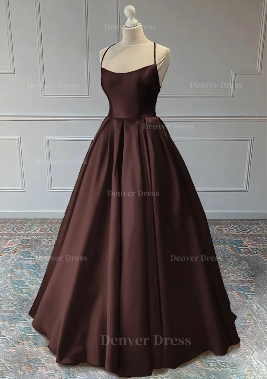 A-line Sleeveless Square Neckline Long/Floor-Length Satin Prom Dress