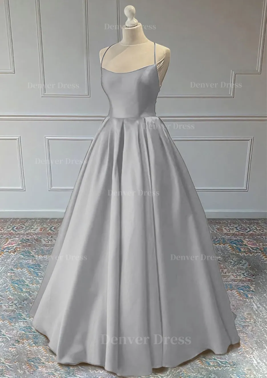 A-line Sleeveless Square Neckline Long/Floor-Length Satin Prom Dress