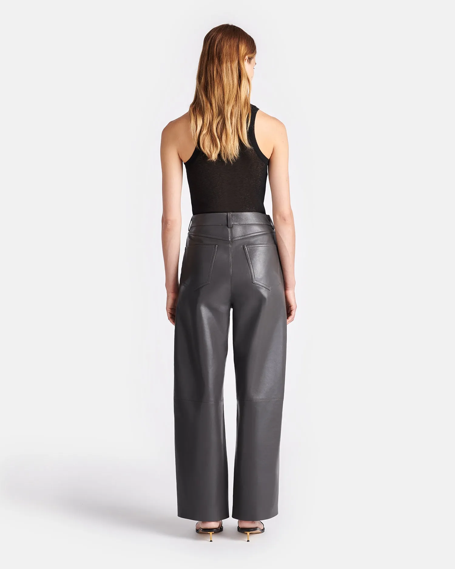 Abrah - Regenerated Leather Barrel-Leg Pants - Midnight Green