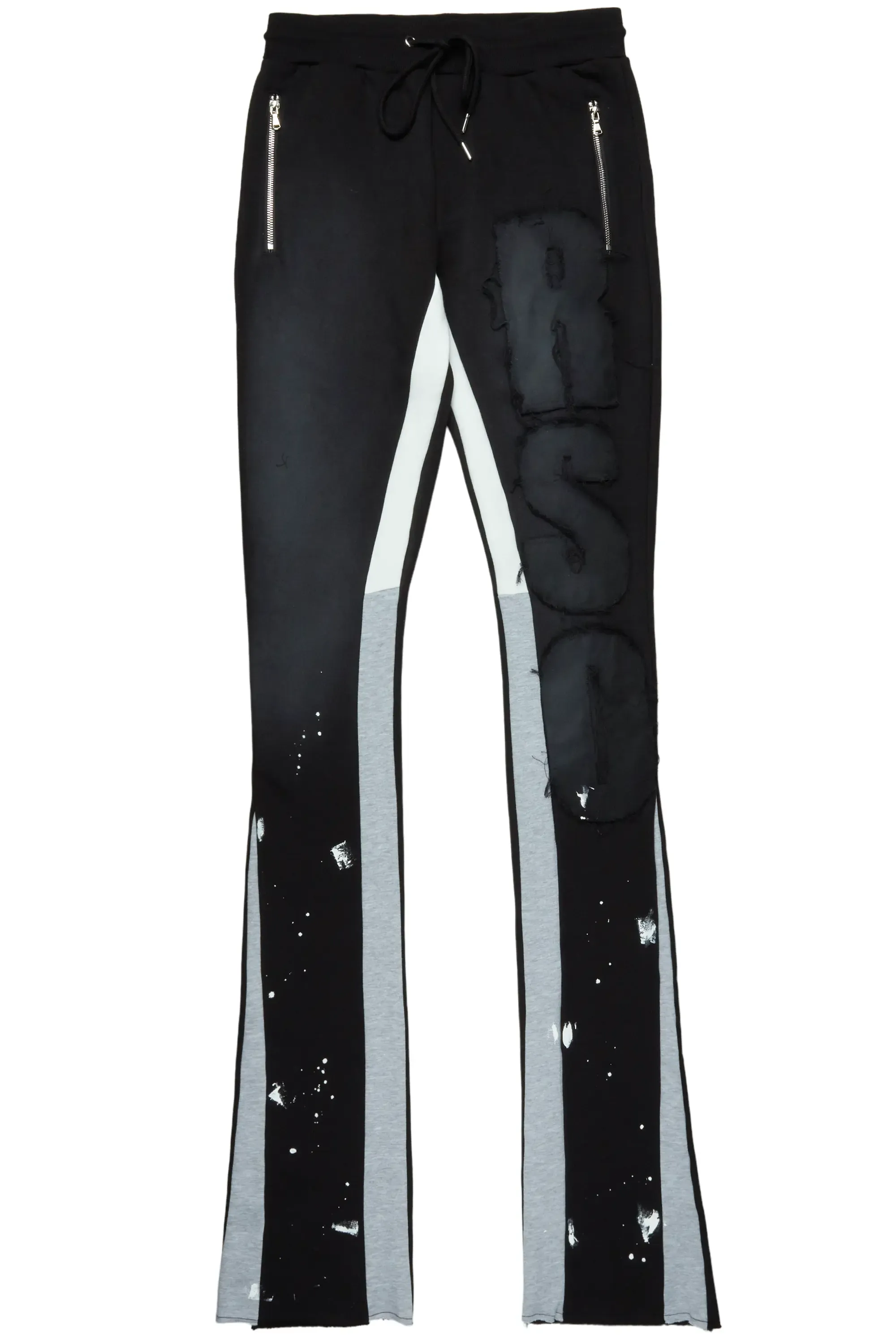 Acotas Black/Black Patchwork Super Stacked Flare Pants