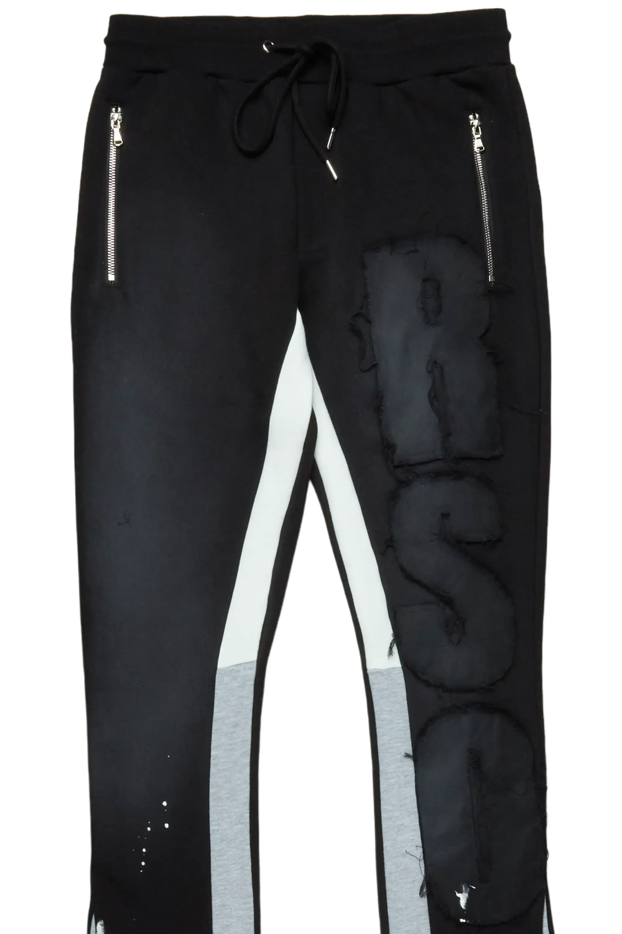 Acotas Black/Black Patchwork Super Stacked Flare Pants