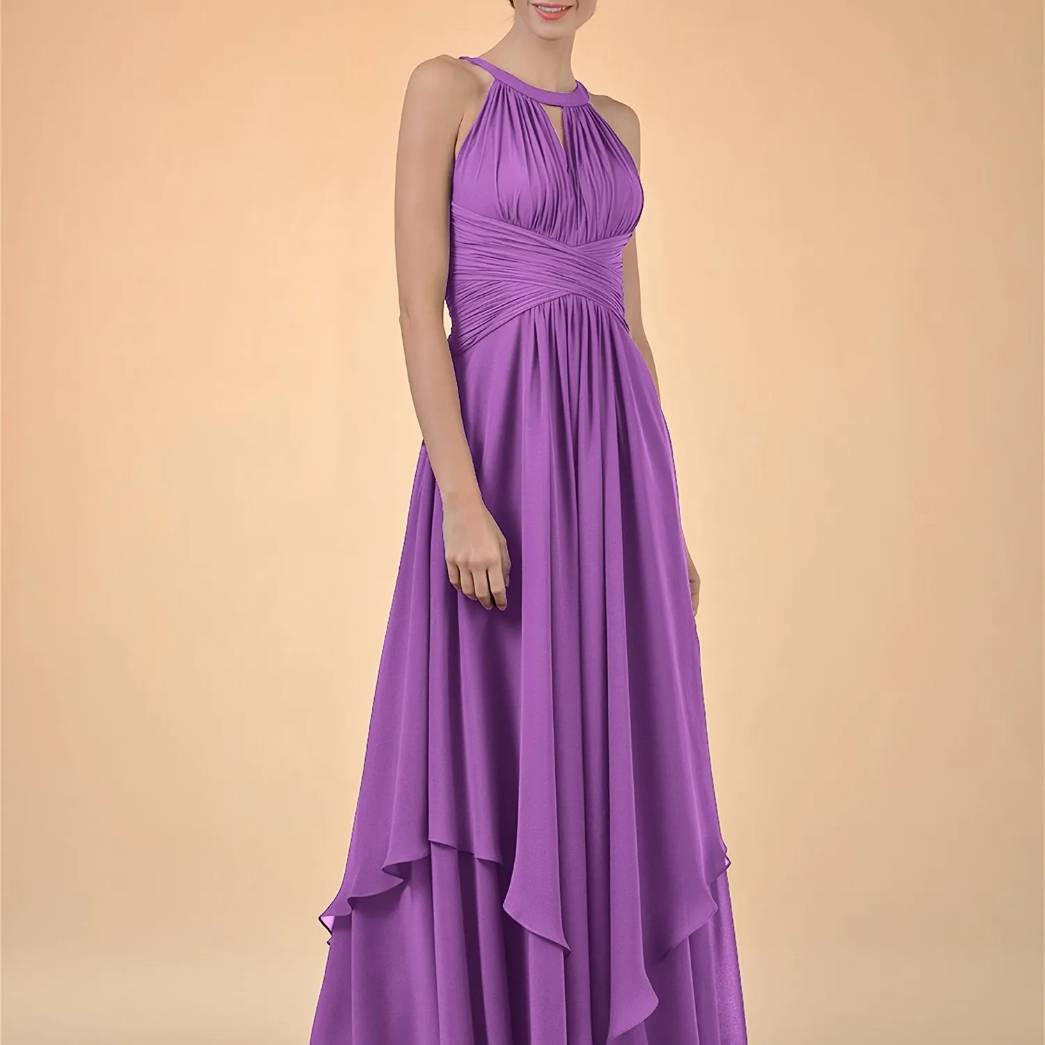 ALICEPUB Jewel Chiffon Bridesmaid Dress Long A-Line Party Prom Gown Evening Dress Plus Size