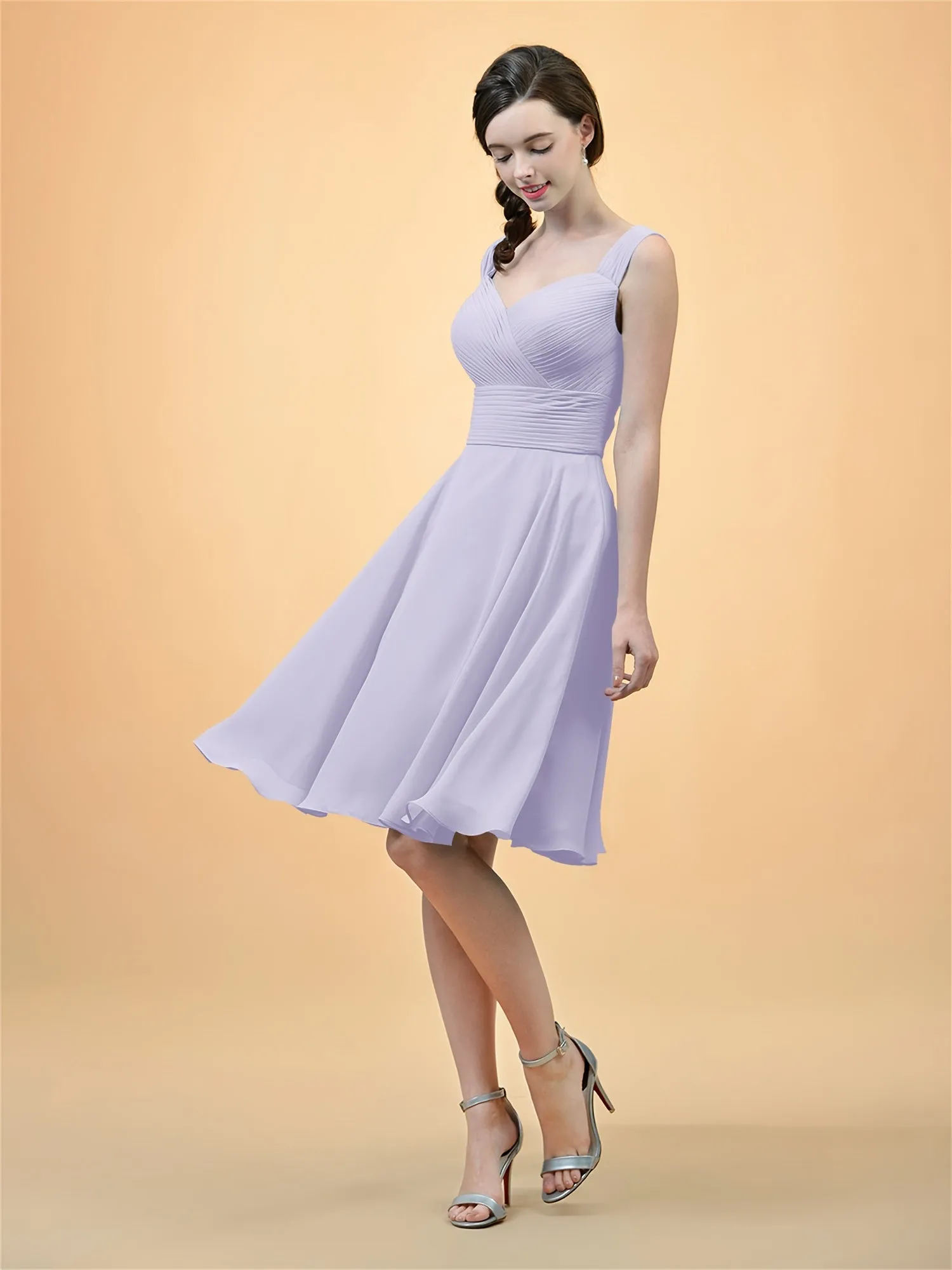 ALICEPUB V-Neck Chiffon Bridesmaid Dress For Women Short Homecoming Dress Plus Size