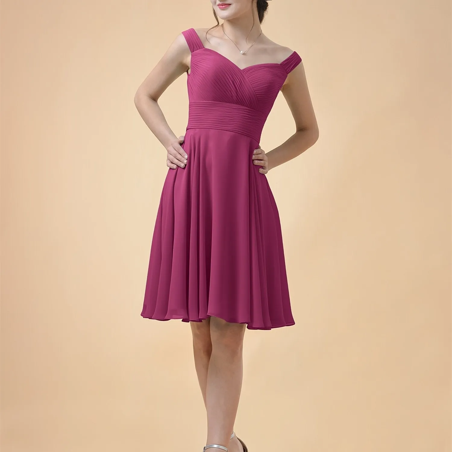 ALICEPUB V-Neck Chiffon Bridesmaid Dress For Women Short Homecoming Dress Plus Size