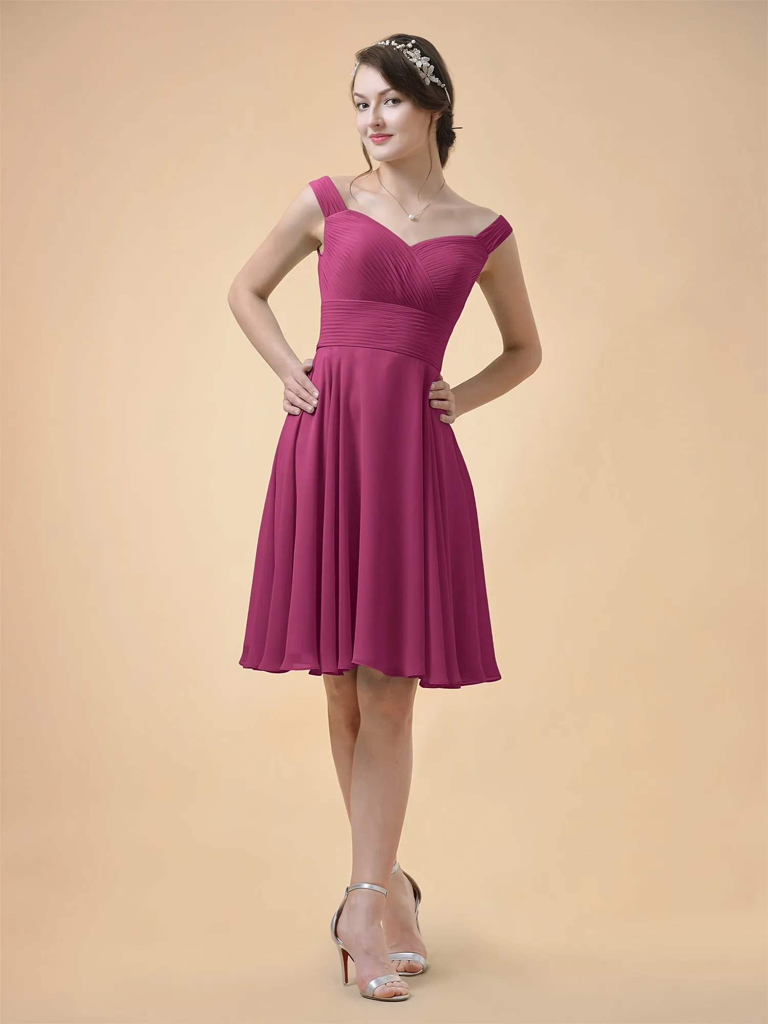 ALICEPUB V-Neck Chiffon Bridesmaid Dress For Women Short Homecoming Dress Plus Size