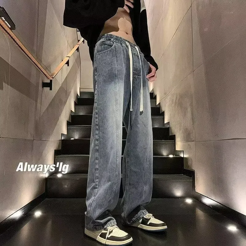 American Wide Leg Jeans Men's Spring and Autumn Fashion Brand plus Size 2024 New Summer Baggy Straight Trousers High Street Pants