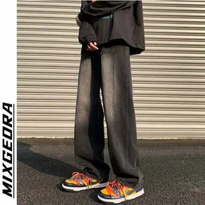 American Wide Leg Jeans Men's Spring and Autumn Fashion Brand plus Size 2024 New Summer Baggy Straight Trousers High Street Pants