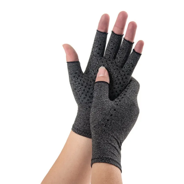 Arthritis Rehabilitation Silicone Non-slip Cycling Half Finger Gloves, Size: L(Gray)