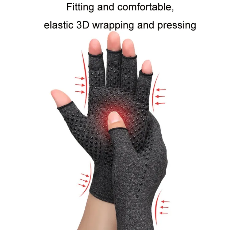 Arthritis Rehabilitation Silicone Non-slip Cycling Half Finger Gloves, Size: L(Gray)