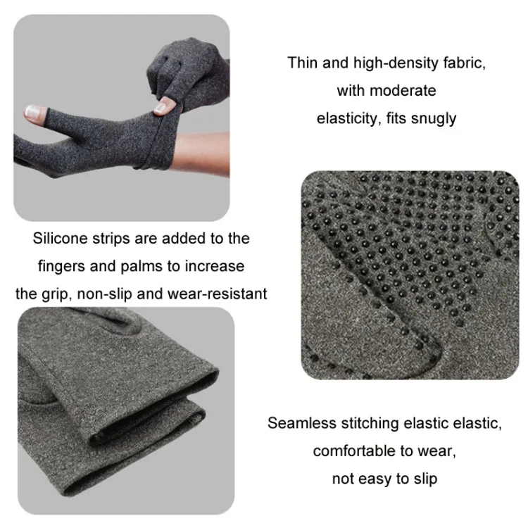 Arthritis Rehabilitation Silicone Non-slip Cycling Half Finger Gloves, Size: L(Gray)