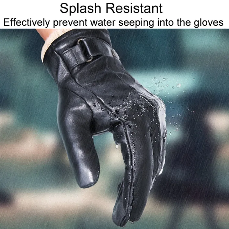 Autumn And Winter Padded Leather Gloves Business Simple Outdoor Sports Warm Gloves, Size: S(Black)