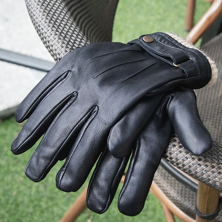 Autumn And Winter Padded Leather Gloves Business Simple Outdoor Sports Warm Gloves, Size: S(Black)