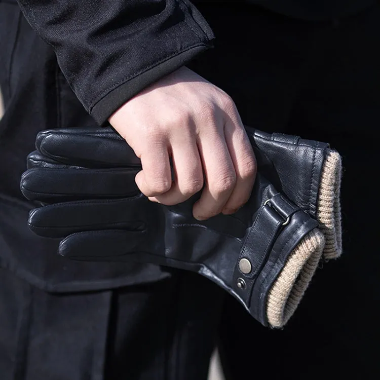 Autumn And Winter Padded Leather Gloves Business Simple Outdoor Sports Warm Gloves, Size: S(Black)