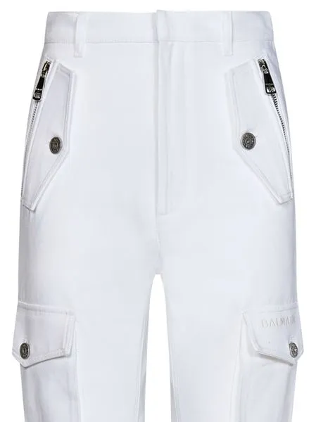 BALMAIN Elegant White Cargo Cotton Trousers