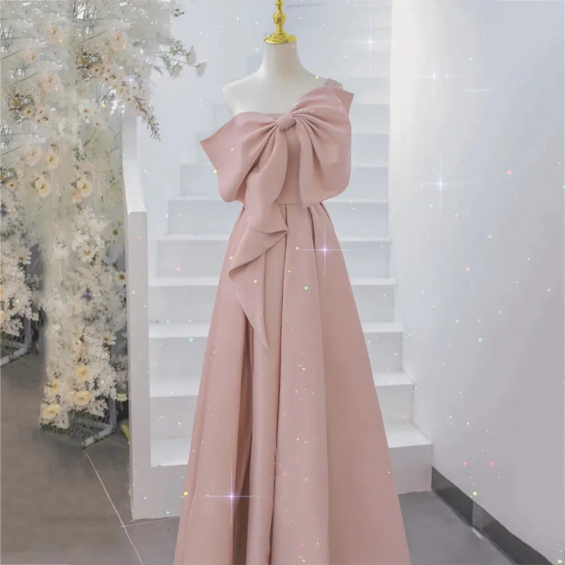 Banquet Evening Dress Female Socialite Temperament  New Arrival Princess Escape Pink Large Bow Fashion Toast Clothing